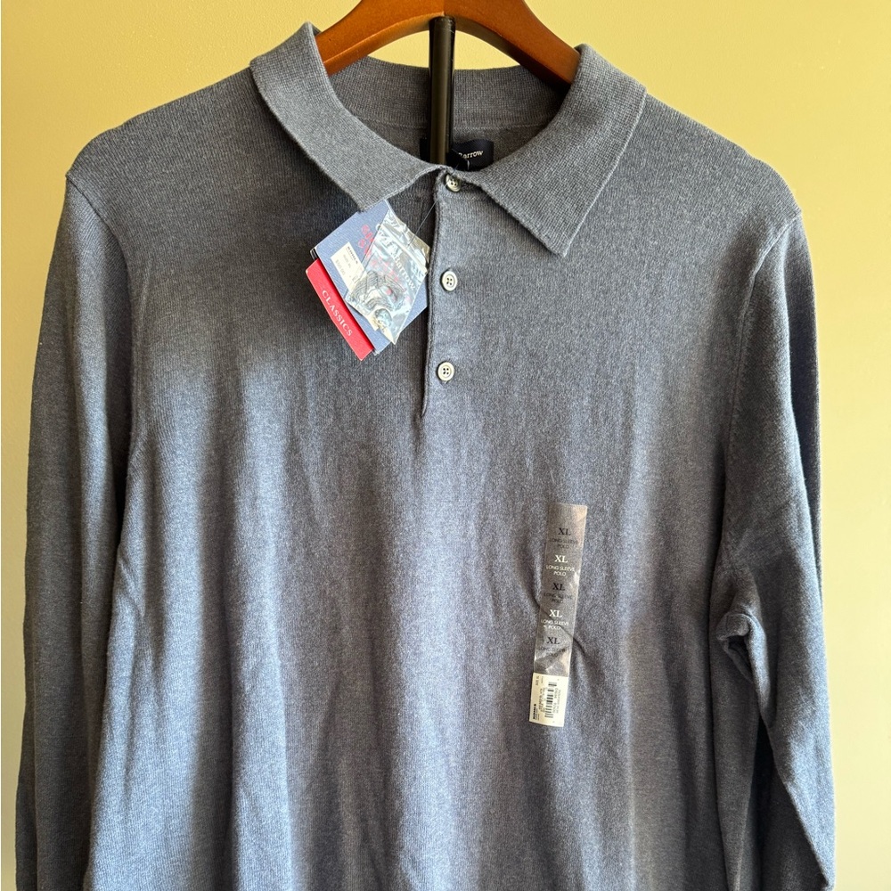 New Croft & Barrow Men's Blue long sleeve Polo Shirt
